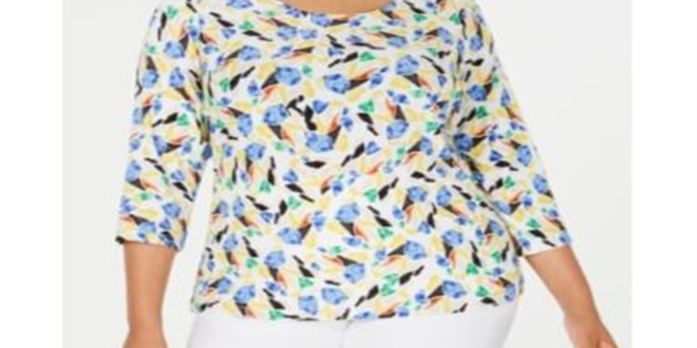 JM Collection Women's Plus Printed Jacquard Top White Size 0X