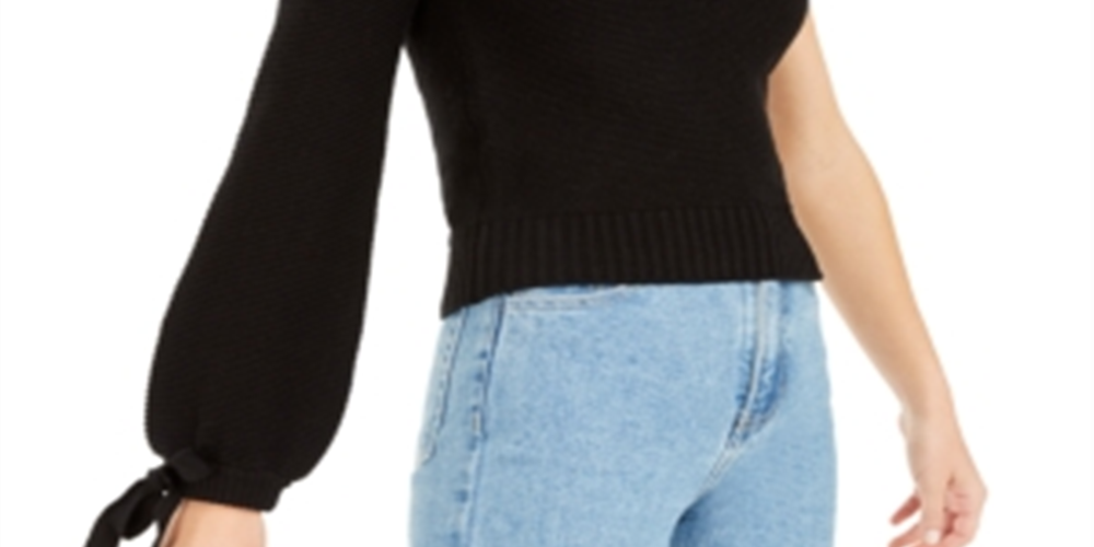 Bar III Women's One Shoulder Volume Sleeve Sweater Black Size Large