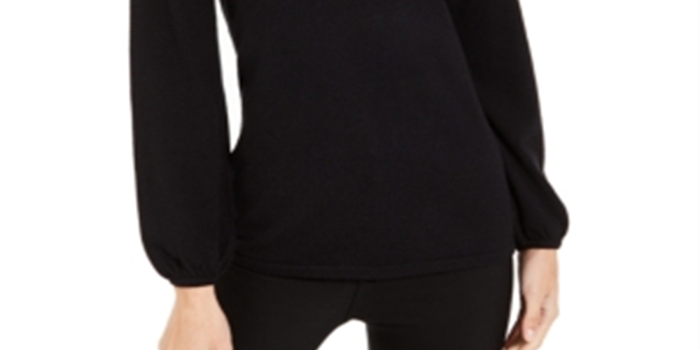 Alfani Women's Pearl Neck Blouson Sweater Black Size X-Small
