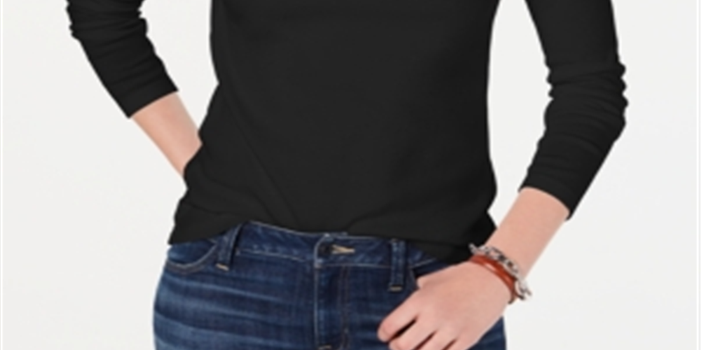 Tommy Hilfiger Women's Cotton Long Sleeve Flag T-Shirt Black Size X-Small