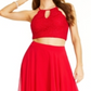 City Studios Junior's 2 Pc Glitter Lace Top & Chiffon Maxi Skirt Red Size 9