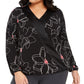 Alfani Women's Plus Printed Surplice Neck Blouse Black Size 0X