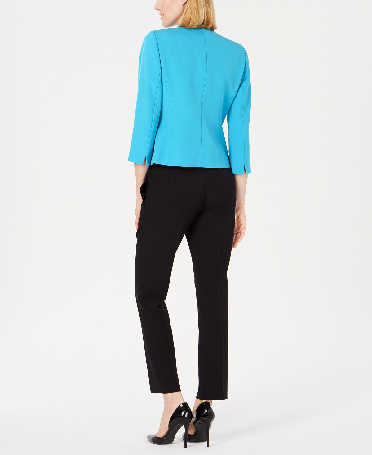 Le Suit Women's Shawl Collar Pantsuit Blue Size 2 Petite