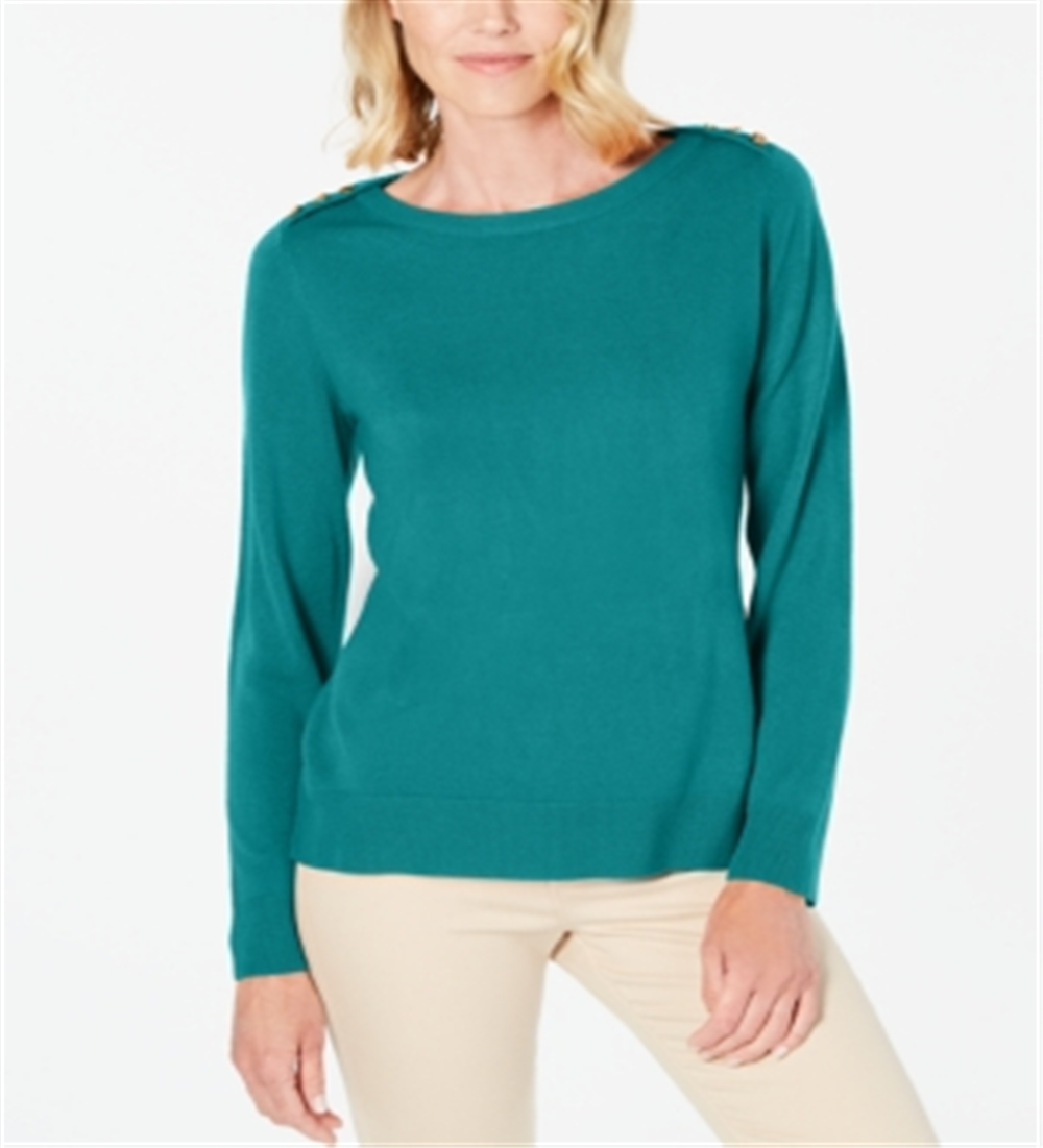 Karen Scott Women's Button Shoulder Sweater Blue Size S