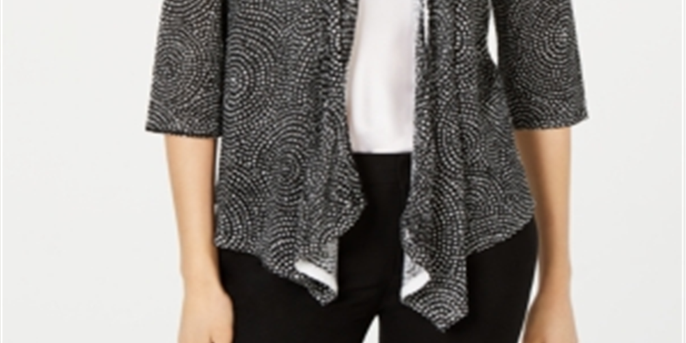 Alfani Women's Linen Blend Open Front Cardigan Sweater Black Size Large