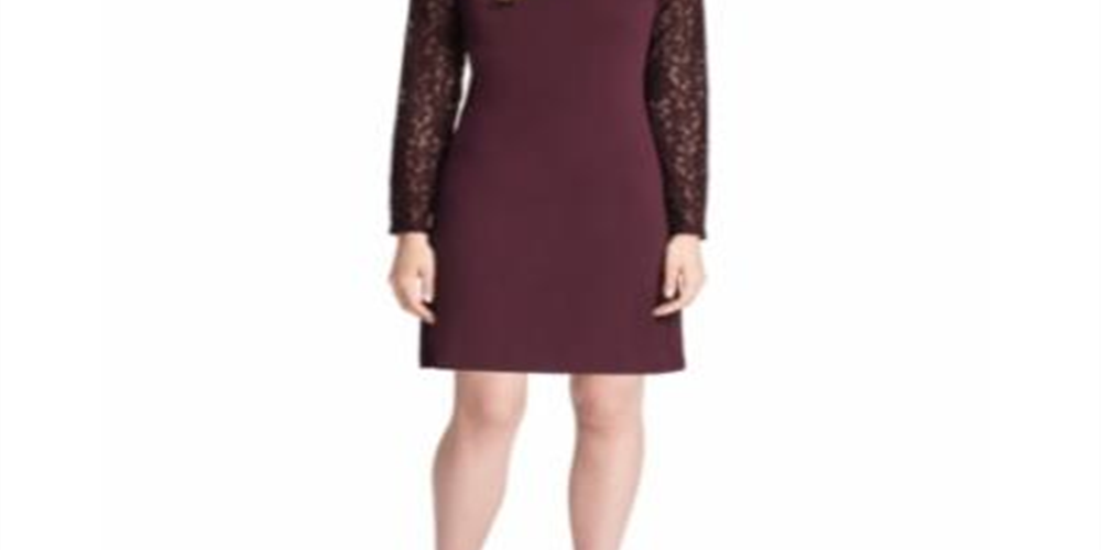 Tommy Hilfiger Women's Lace Sleeve a Line Dress Wine Size 10