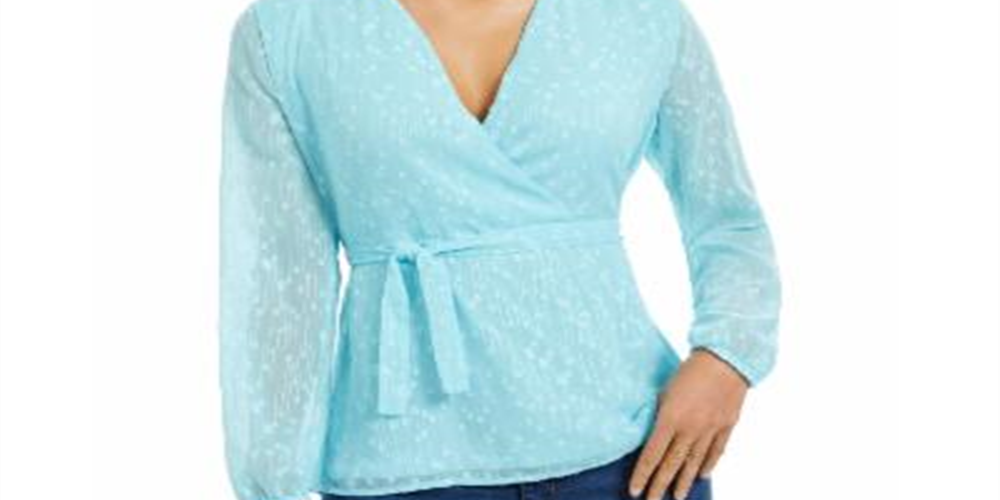 Charter Club Women's Clip Dot Wrap Top Blue Size Small