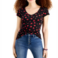 Planet Gold Junior's Printed V Neck T-Shirt Black Size Small