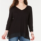 Style & Co Women's Chiffon-Hem Top Black Size Petite