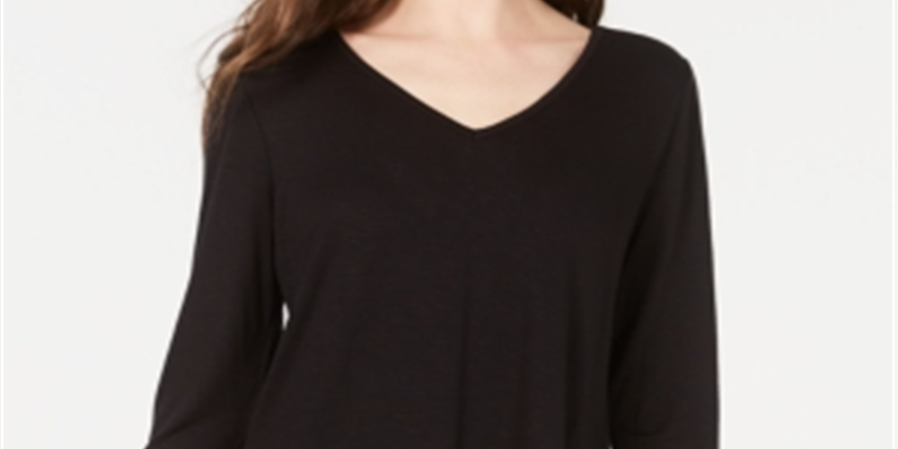 Style & Co Women's Chiffon-Hem Top Black Size Petite