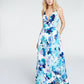 Jump Women's Floral Spaghetti Strap V Neck Full Length Formal Fit Flare Dress White Size 5-6