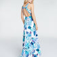 Jump Women's Floral Spaghetti Strap V Neck Full Length Formal Fit Flare Dress White Size 5-6