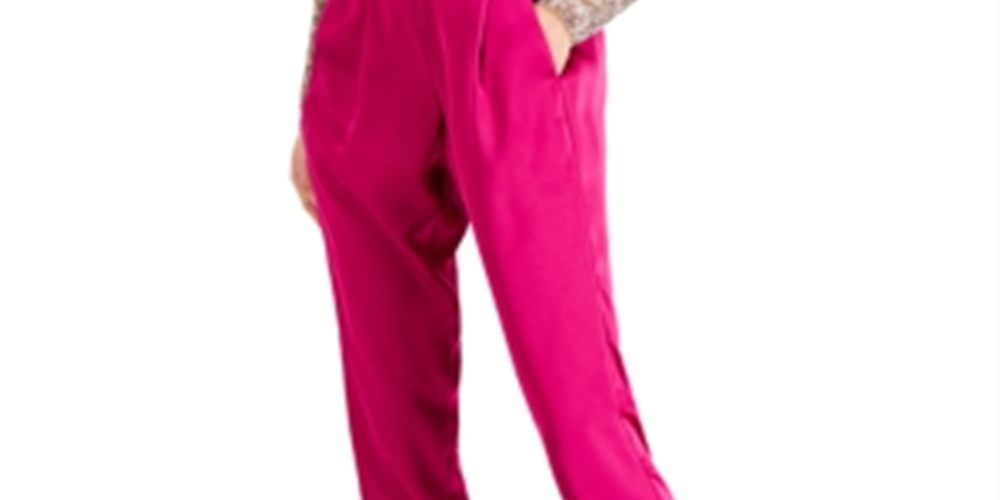 INC International Concepts Women's Satin Straight Tie Hem Stretch Pants Dress Pink Size 0