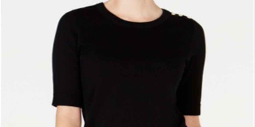 Charter Club Women's Button Shoulder Sweater Black Size XS