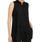 Eileen Fisher System Silk Mandarin-Collar Blouse Bone Brown Size S