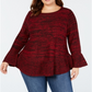 Style & Co Women's Bell Sleeve Marled Knit Sweater Red Size 0X