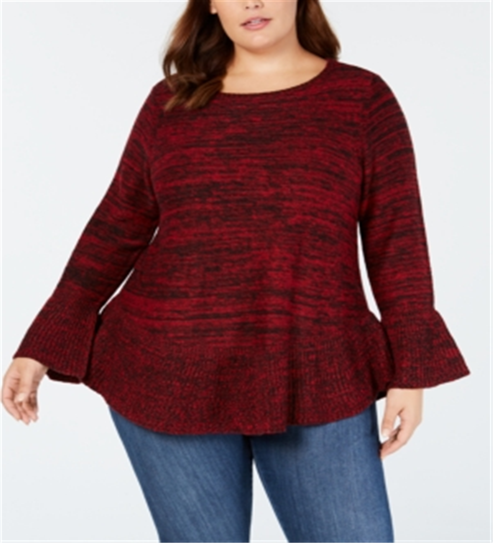 Style & Co Women's Bell Sleeve Marled Knit Sweater Red Size 0X
