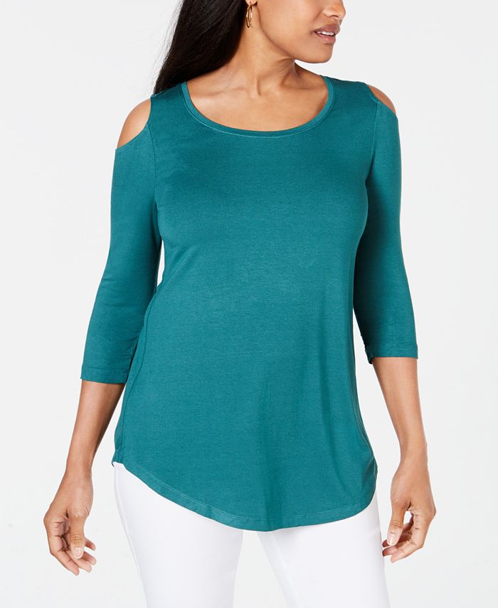JM Collection Women's Cold Shoulder Top Green Size 2XL