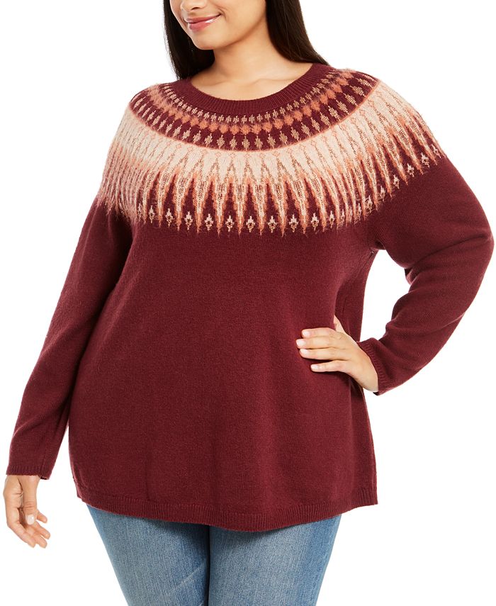 Style & Co Women's Plus Ribbed Metallic Sweater Red Size 0X