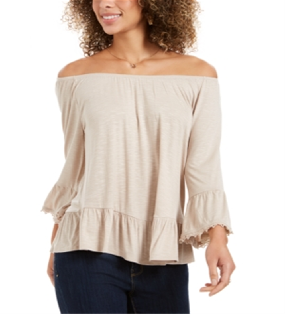 Style & Co Women's Off the Shoulder Bell Sleeve Top Brown Size XX-Large
