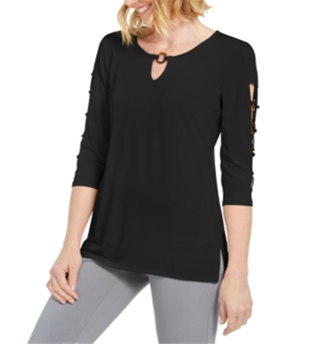JM Collection Women's O Ring Lattice Top Black Size Small