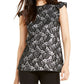 Michael Kors Women's Floral Cap Sleeve Jewel Neck Top Black Size X-Small