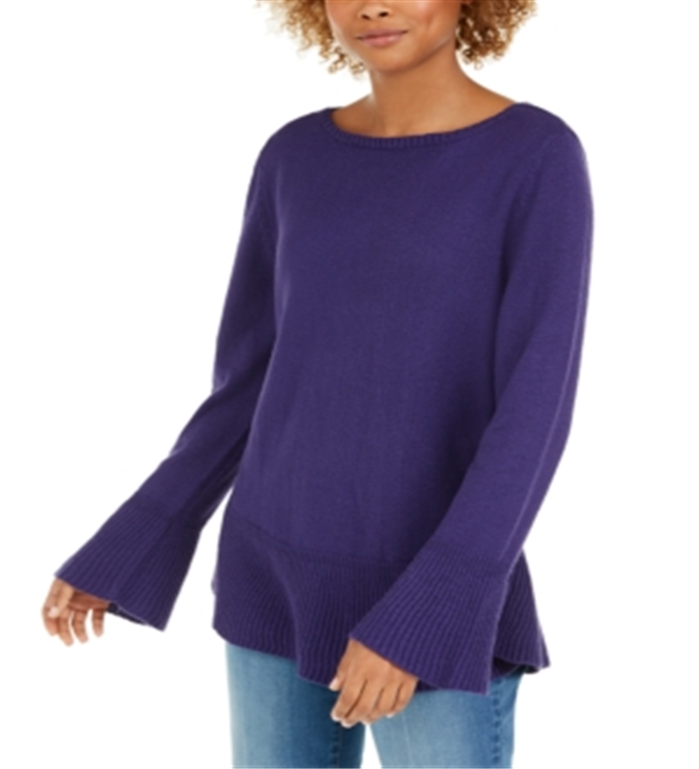 Style & Co Women's Ruffle Hem Knit Sweater Purple Size XX-Large