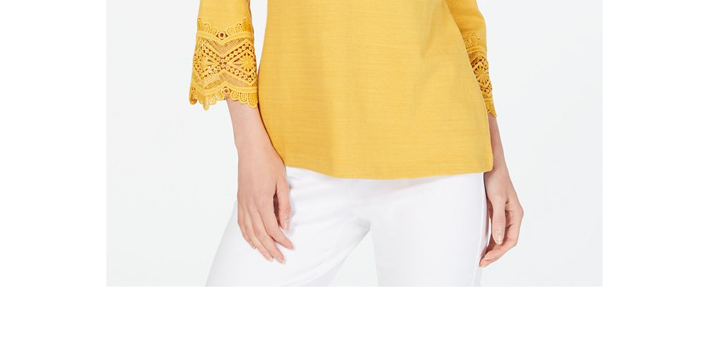 Charter Club Women's Cotton Lace Trim Top White Size Petite