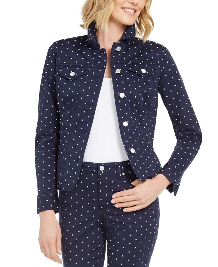 Charter Club Women's Printed Denim Jacket Blue Size Petite