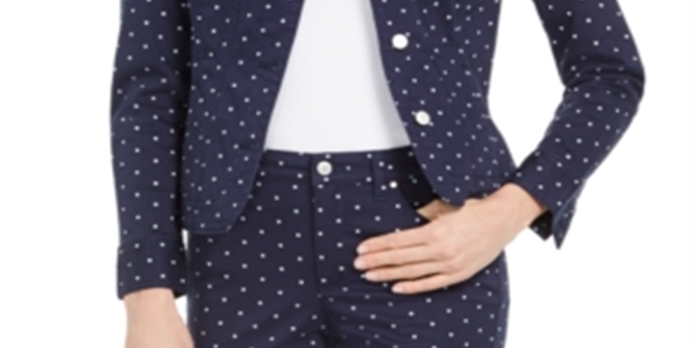 Charter Club Women's Printed Denim Jacket Blue Size Petite