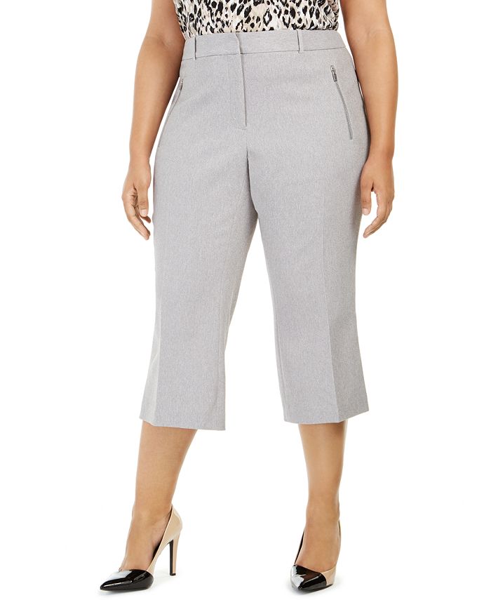 Calvin Klein Women's Plus Zipper Pocket Cropped Twill Pants Gray Size 24W