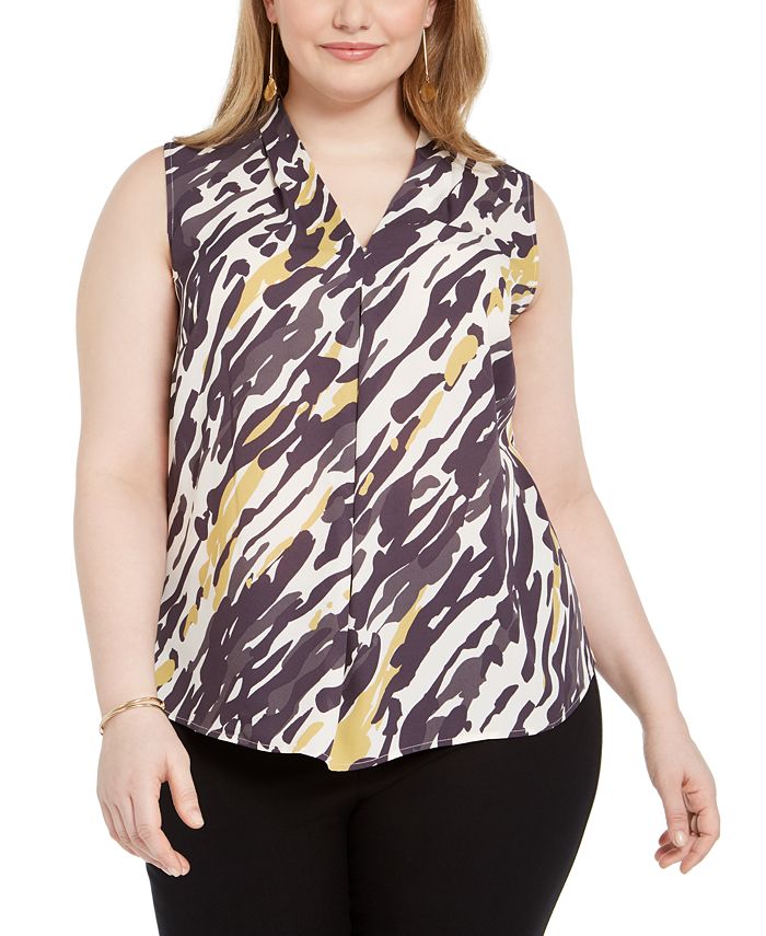 Bar III Women's Plus Abstract Hi Low Blouse Yellow Size 2X
