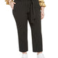 Bar III Women's Plus Striped Tie Waist Pants Black Size 24W