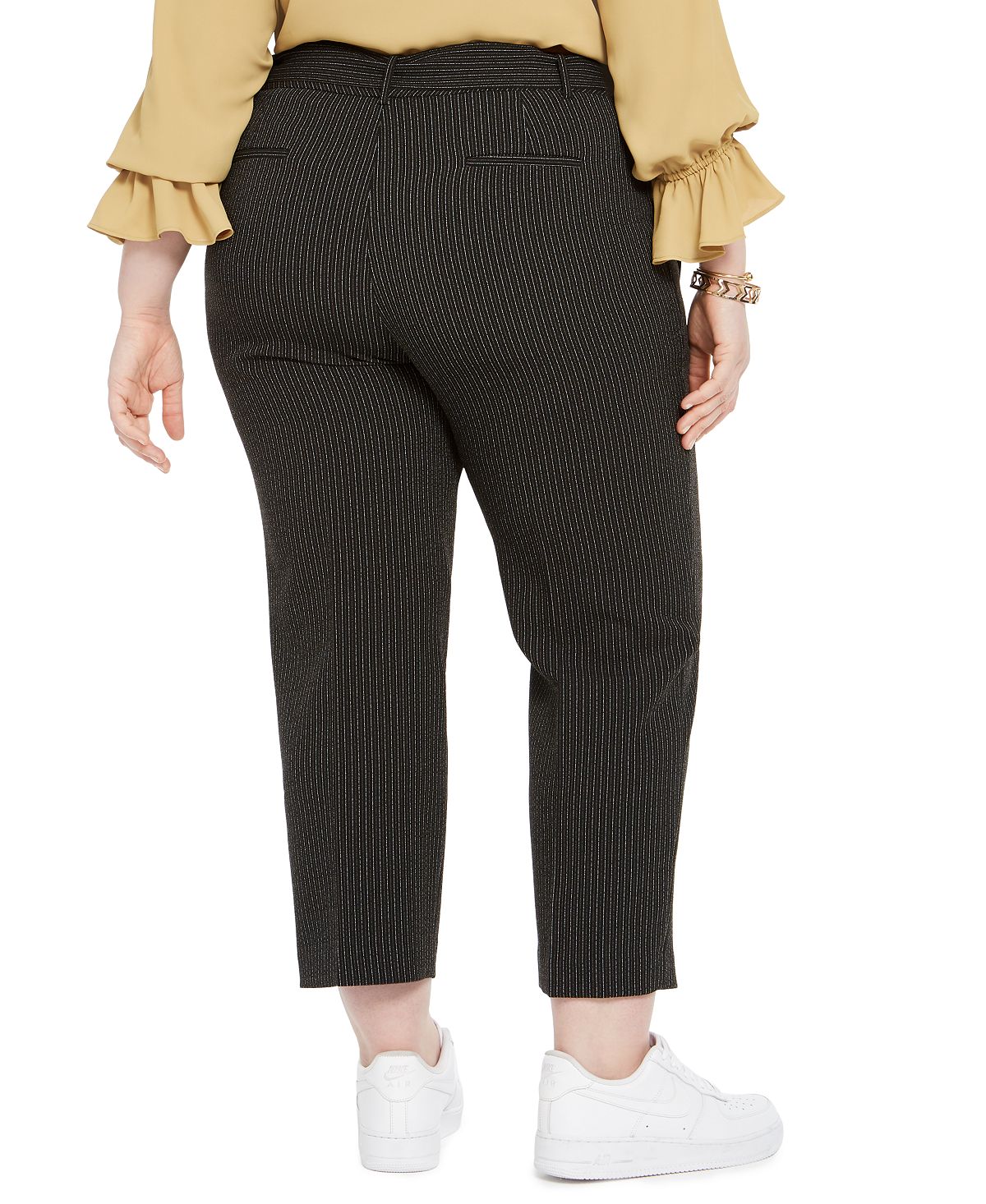 Bar III Women's Plus Striped Tie Waist Pants Black Size 24W