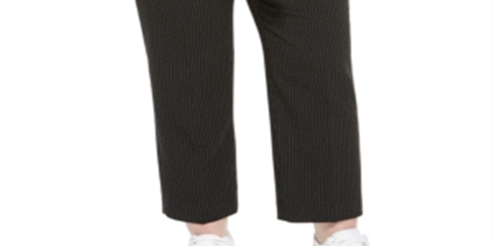 Bar III Women's Plus Striped Tie Waist Pants Black Size 24W