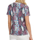 DKNY Womens Sequined Animal Print Short Sleeve Jewel Neck Top Blue Size XL