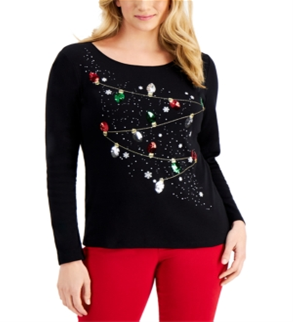 Karen Scott Women's Cotton Embellished Top Blue Size M