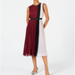 Alfani Women's Colorblocked Pleated MIDI Dress Purple Size Petite