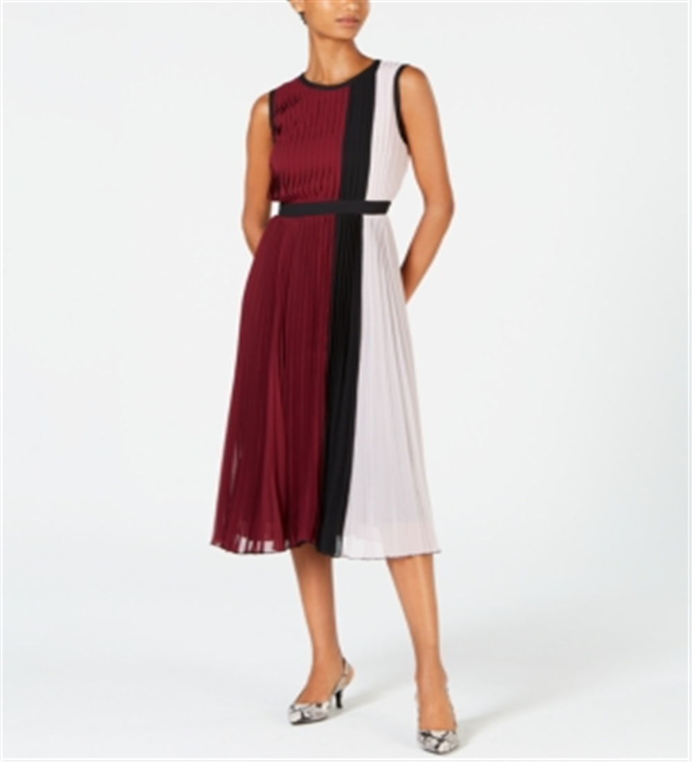 Alfani Women's Colorblocked Pleated MIDI Dress Purple Size Petite