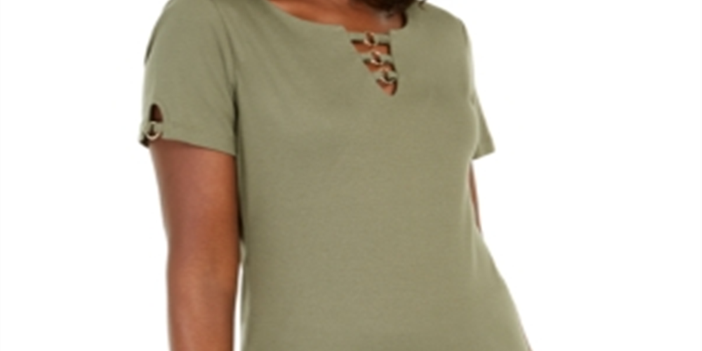 Karen Scott Women's Triple Ring Cutout Top Green Size Small