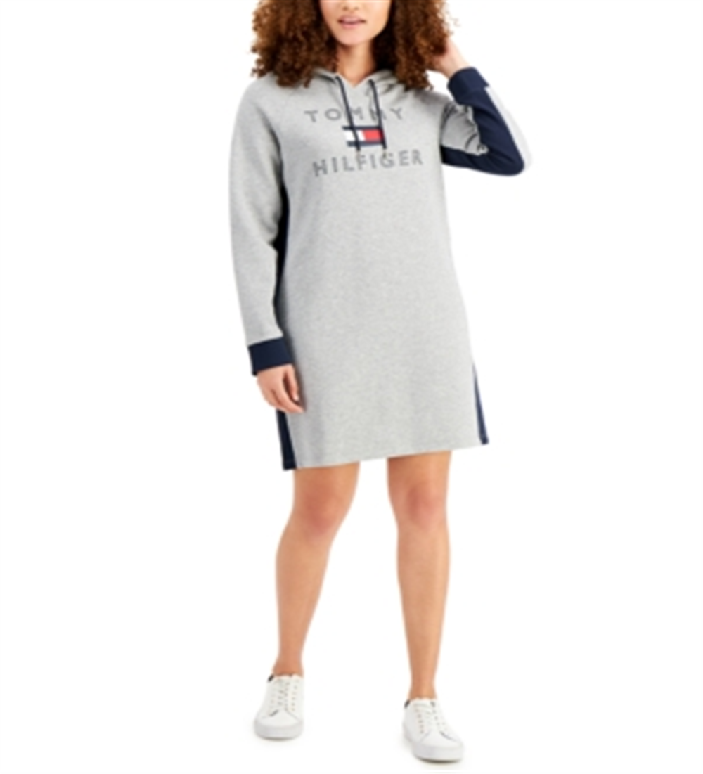 Tommy Hilfiger Women's Logo Hoodie Dress Gray Size X-Large