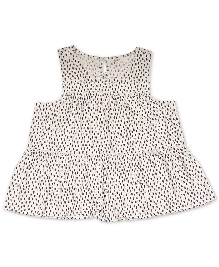 Style & Co Women's Polka Dot Sleeveless Jewel Neck Tiered Top White Size Small