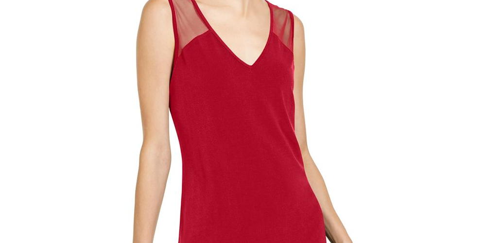 INC International Concepts Women's Sleeveless Illusion Inset Top -Red Size -XL