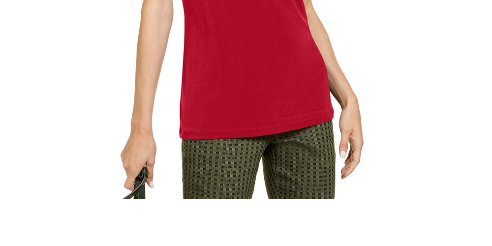 INC International Concepts Women's Sleeveless Illusion Inset Top -Red Size -XL