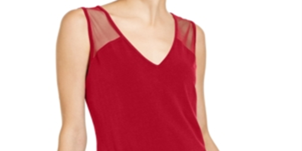 INC International Concepts Women's Sleeveless Illusion Inset Top -Red Size -XL
