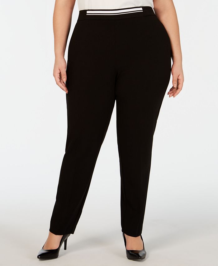 Alfani Women's Plus Contrast Waist Pull on Pants Black Size 14W