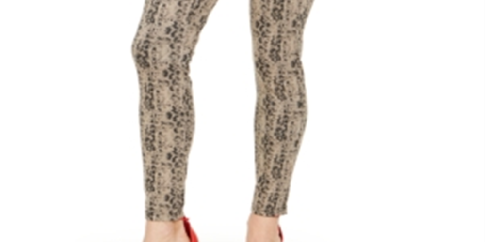 Hue Women's Python Print High Waisted Denim Leggings Brown Size M