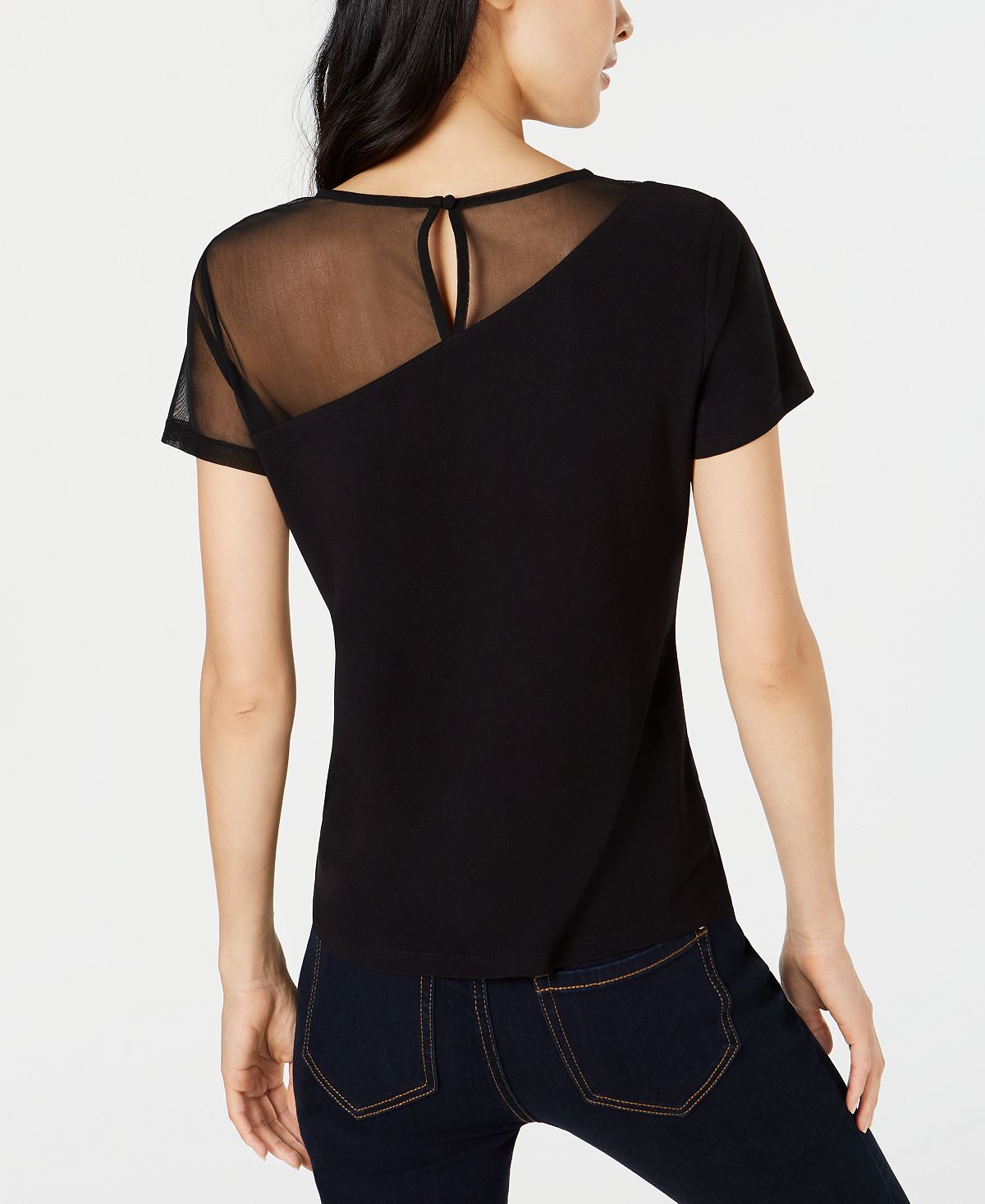 INC International Concepts Women's Illusion Crew Neck T-Shirt Black Size XS