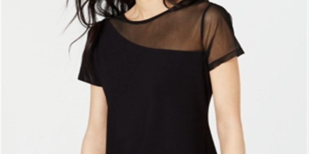 INC International Concepts Women's Illusion Crew Neck T-Shirt Black Size XS