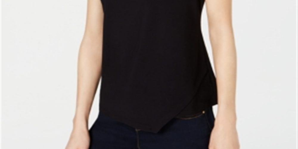 INC International Concepts Women's Illusion Crew Neck T-Shirt Black Size XS